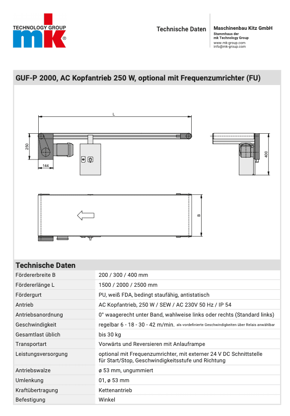 mk GUF-P 2000 Belt Conveyor 250W (Optional Regulation) - Unchained Robotics